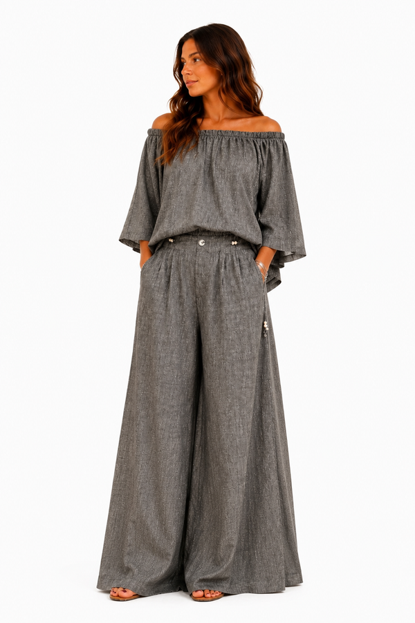 Off-Shoulder Linen-Cotton Πουκαμίσα