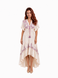 Boho Φόρεμα με Λιλά Κεντήματα
