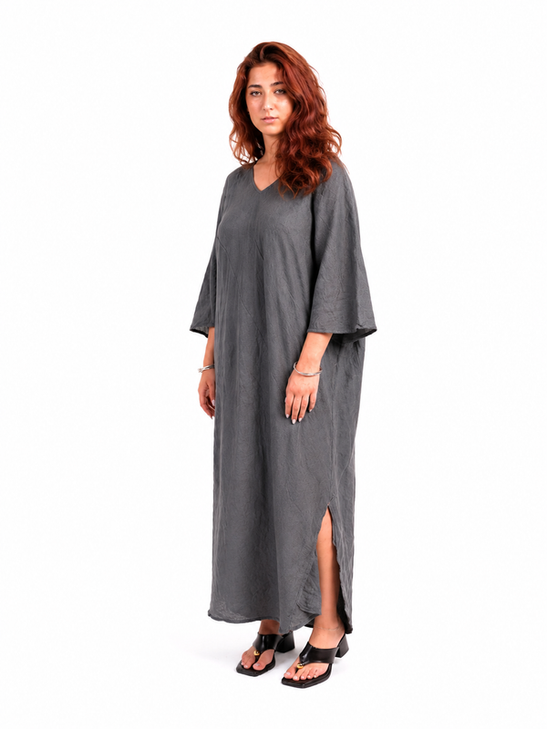 Λινό maxi oversized φόρεμα