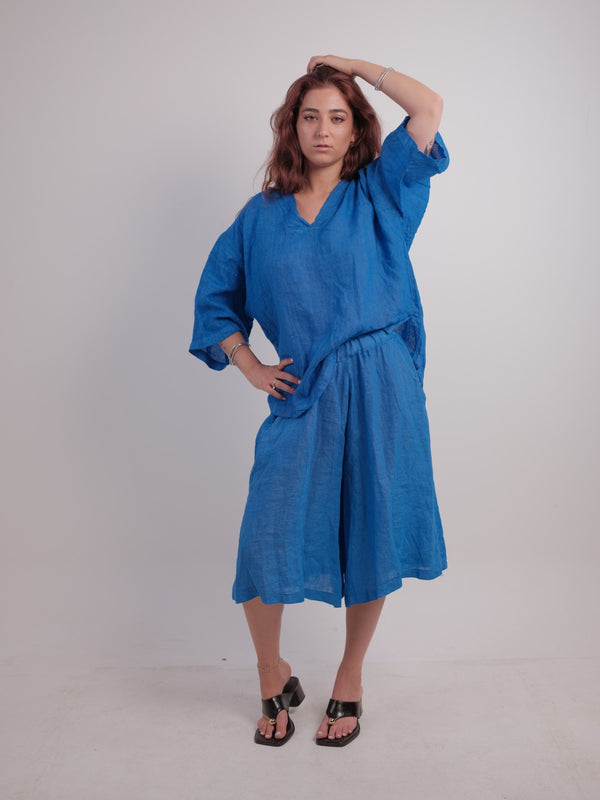 Λινό σετ zip culotte και μπλουζα