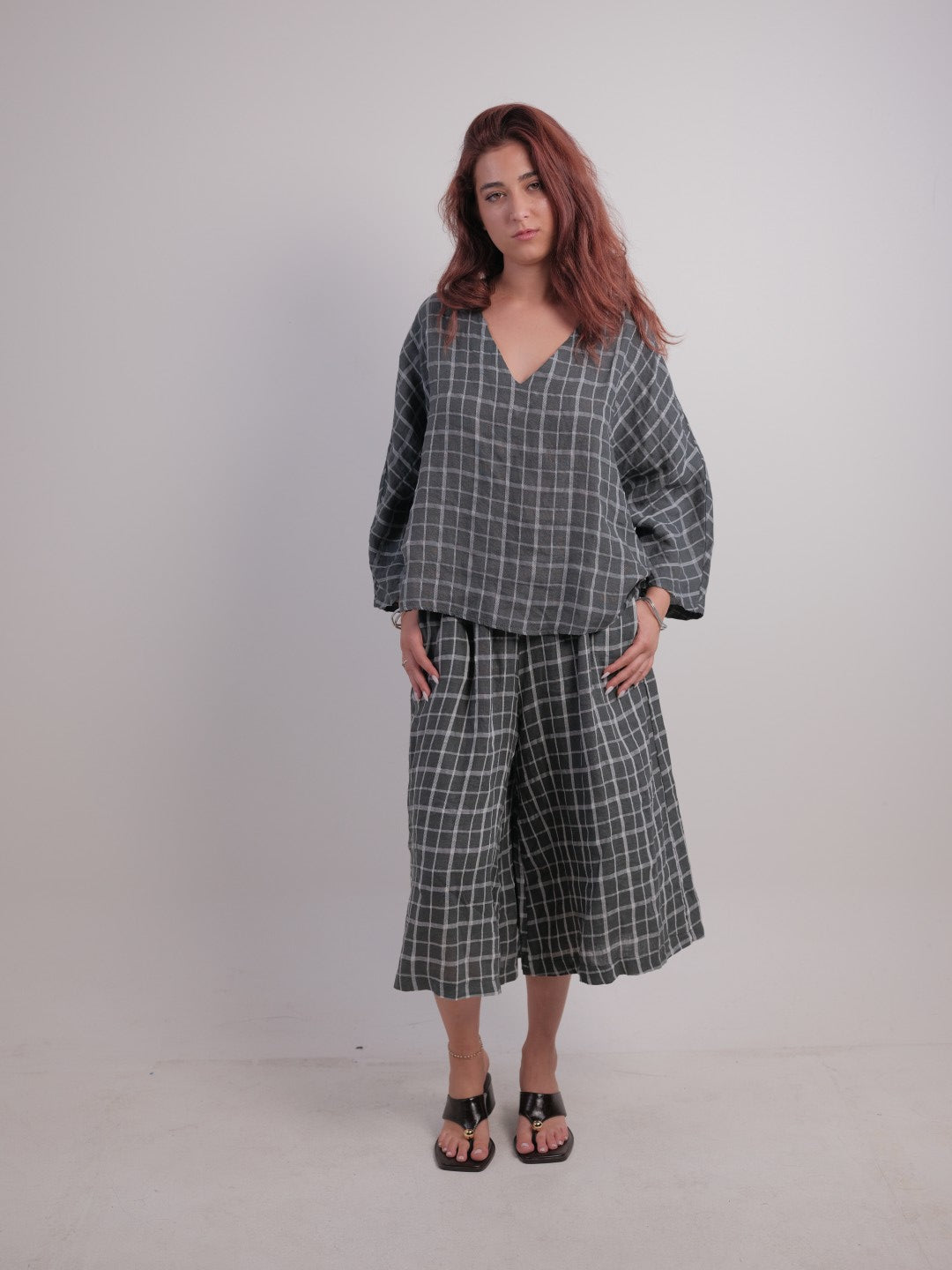 Λινό σετ zip culotte και μπλουζα