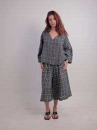 Λινό σετ zip culotte και μπλουζα