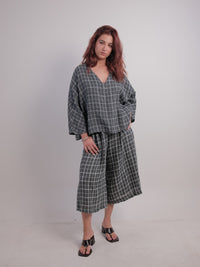 Λινό σετ zip culotte και μπλουζα