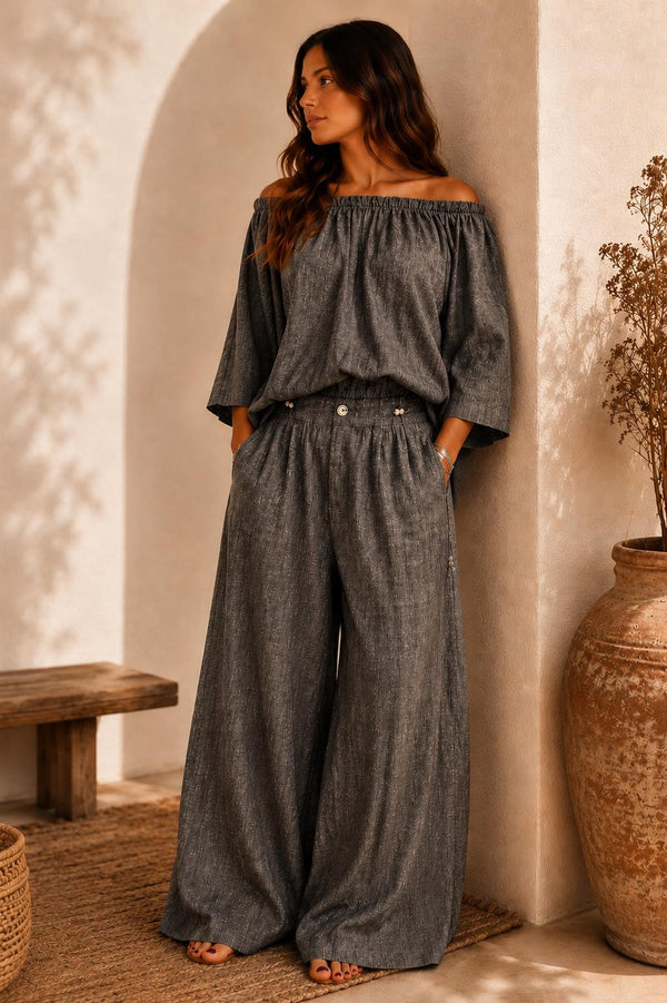 Off-Shoulder Linen-Cotton Πουκαμίσα