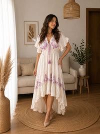 Boho Φόρεμα με Λιλά Κεντήματα